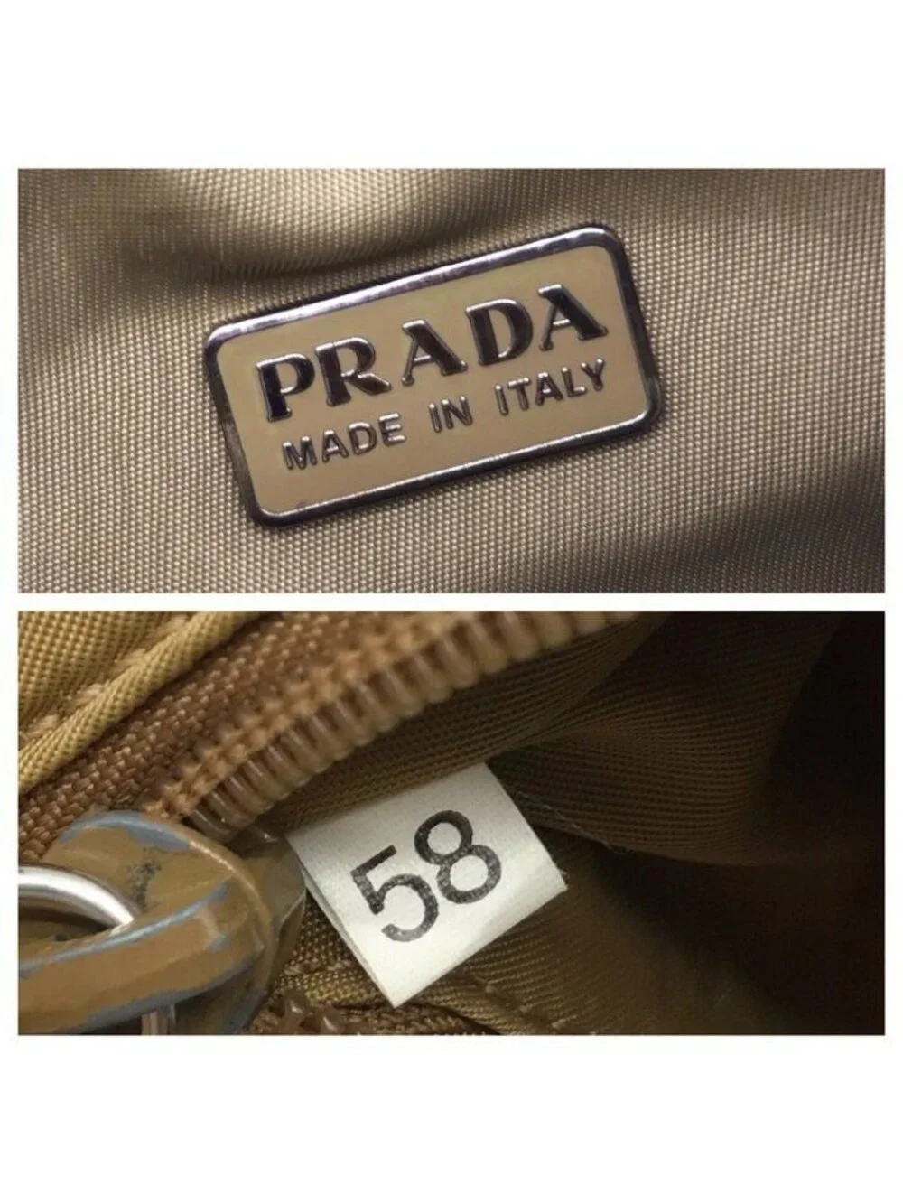 Prada Hand Triangle Plate Pouch Nylon Lightweight Simple Beige